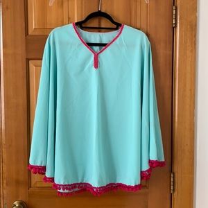 COPY - Blue and pink pompom tassel pool beach cov…